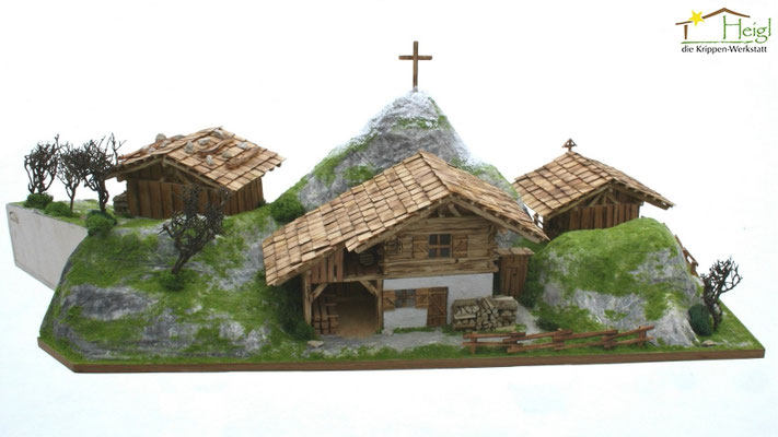 #110 Diese Gebirgslandschaft ziert eine Kachelofenabdeckung | Abmessungen ca. 160 x 60cm | Figurenhöhe 5-7cm