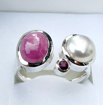 ring-silber-pink safir-rubin-perle-925-sterlingsilber-groessenverstellbar