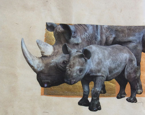 TIERE Collage auf Asiapapier / Pergament beschichtet;  ca. 13 cm x 15 cm; 2015/16