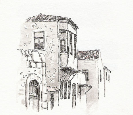 Alaçatı, İzmir.  Ink pen and brush on paper (20x20 cm), 2008