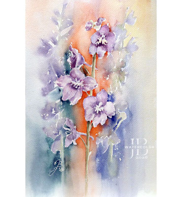 delphinium-I-2026 / Watercolor by ©janinaB.