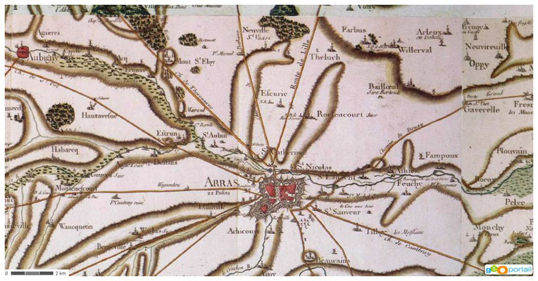 Carte Arras 18ème siècle