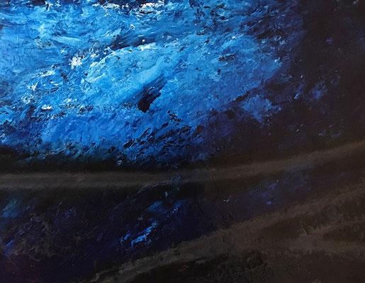 Chant de la Terre n°173 Ondes abyssales / Peinture sur toile / Format : 130x100cm / Latitude : 47°25 / Longitude : 2°03 / Date : 2019  Salbris