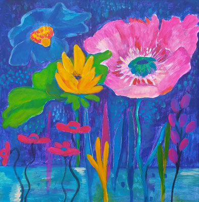 Flowers. Acryl auf Malplatte. Gerahmt. 40x40cm.