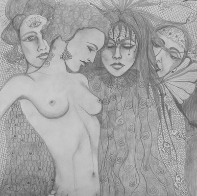 Four Graces. 30x30cm. Bleistift auf Papier.