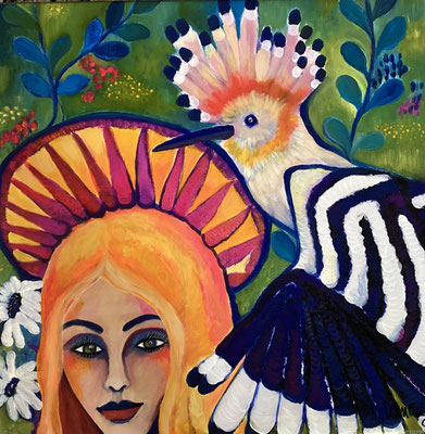 Our wonderful Headdresses. Übermalter Druck. 60x60cm. Euro 260