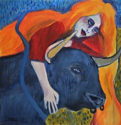 Starsign Taurus. Acryl und Farbstift auf Papier. 30x30cm. Euro 120,--
