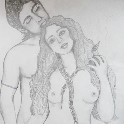 Adam & Eve. 30x30cm. Bleistift auf Papier. 