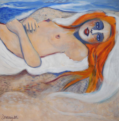 On the Beach. Acryl und Farbstift auf Papier. 30x30cm. Euro 120,--