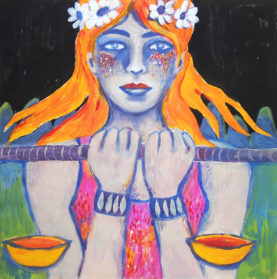 Stay in Balance. Acryl und Farbstift auf Papier. 30x30cm. Euro 120,--