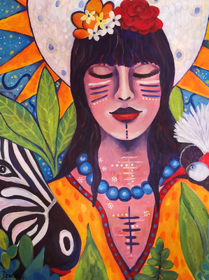 Maya dreaming about a wonderful World. Acryl auf Leinwand. 90x60x2cm.