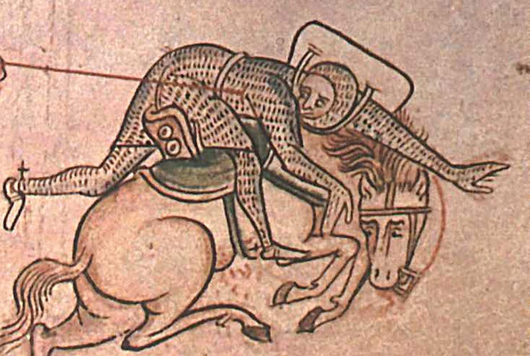 1240 ; Parker Library Cambridge ; MS 1611 Chronica Majora f88r ; Bataille entre Richard Marshal et Baldwin de Guisnes