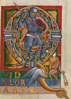 Fig. 7 - Staatsbibliothek Bamberg ; Bamberger Psalter Msc.Bibl.48 ; f.129 ; 1230-1240 ; David et Goliath