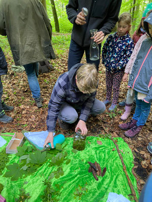 Praktikant Niklas verteilt die Waldmeister Limonade