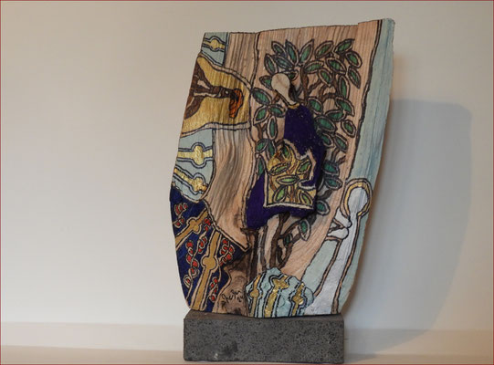 Elias unter dem Busch. Der Engel holt dort heraus, die Taube bringt ihm Brot.