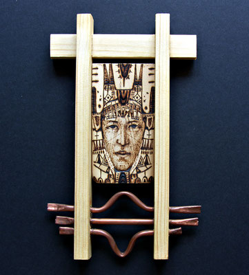 Shamaness, pyrography on linden wood