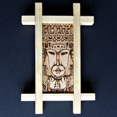 Hindu Trinity, pyrography on linden wood