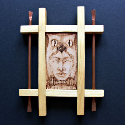 The Eyes of Reason, pyrography on linden wood