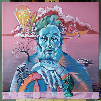 Mircea-Ioan Lupu, When Blues Meets "La Vie En Rose", tempera on canvas, 2022