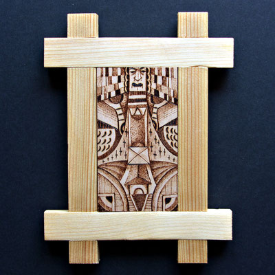 Bias, pyrography on linden wood