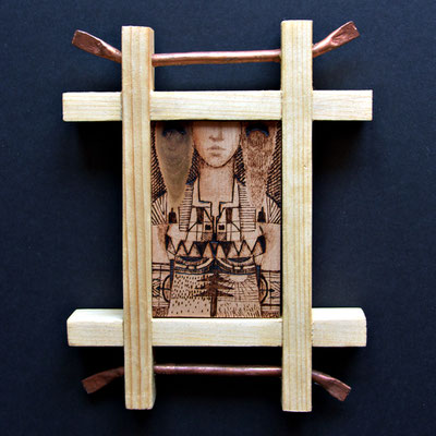 Dakota, pyrography on linden wood