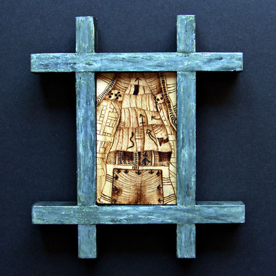One Way, pyrography on linden wood