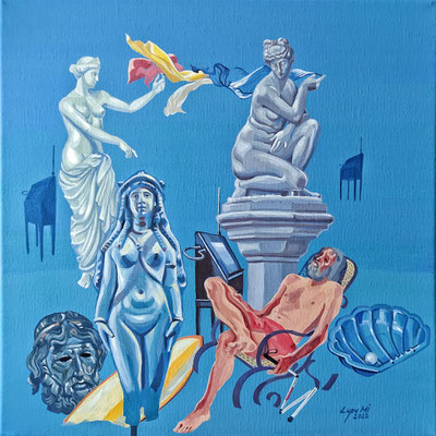 Mircea-Ioan Lupu, ”Homer Waiting For The Wave”, tempera on canvas, 2022