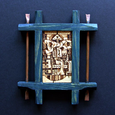 Mental Connections, pyrography on linden wood