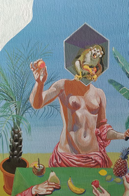 "Instagr-aimable", detail, tempera on canvas, 2022