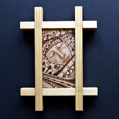 Sleep, pyrography on linden wood
