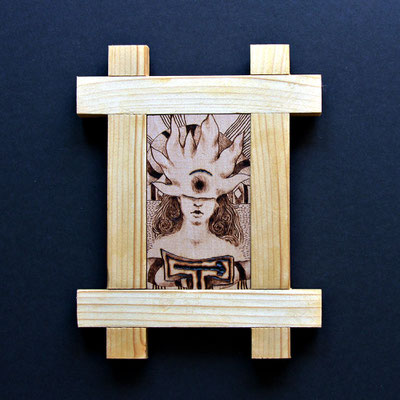 Polyphemus' Daughter, pyrography on linden wood