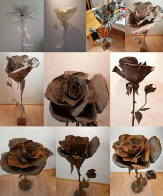 Arbeitsprozess Rose aus Draht und Pappmaschee