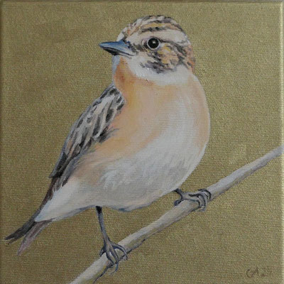 Braunkelchen auf Goldgrund, 20 x 20 cm, Ölfarbe a. LW