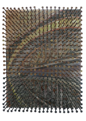 Brücken in Grenzbereich CH-D, 40 x 30, Mix Media, Schrauben auf Holz