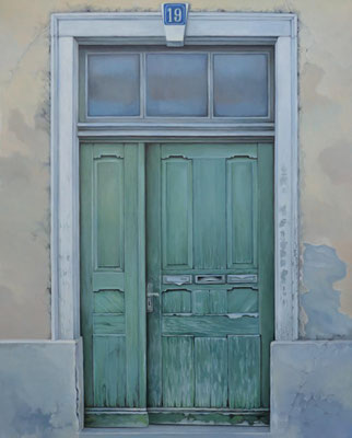 grüne Tür, Ölfarbe a LW, 100 x 80 cm
