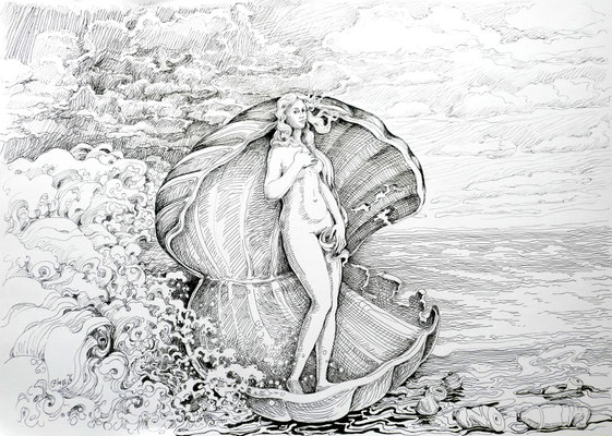 Venus Seefahrt, Stift auf Papier, 42 x 60 cm