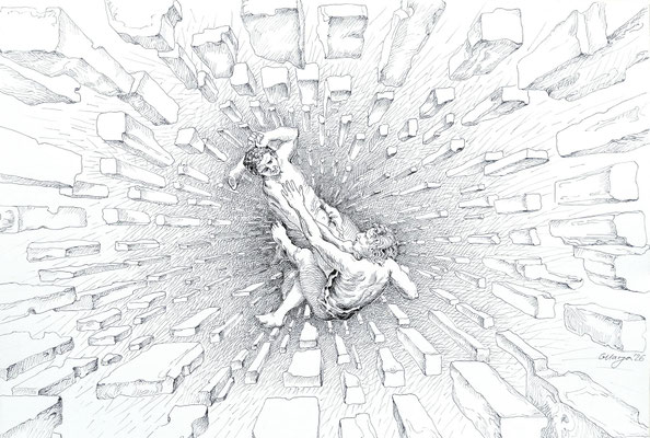 Und immer, Stift auf Papier, 42 x 60 cm 