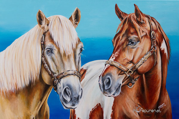 Haflinger & Paint Horse "Lucky & SR Bommers Coconut", Acryl auf Leinwand, 90x60, 2015, Pferdemalerei von Hanna Stemke, www.hufspuren.com