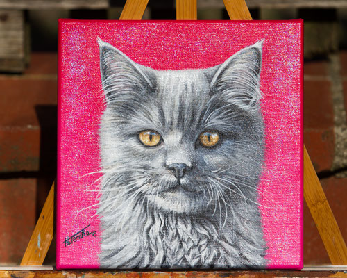 Originalgemälde Silver Glitzer Kater Acryl