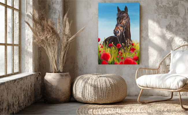 Hannoveraner Dia Rubin als Acrylgemälde mit Raumbeispiel