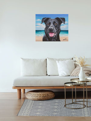 Wohnraumwirkung Schäferhundgemälde am Meer mit Acryl