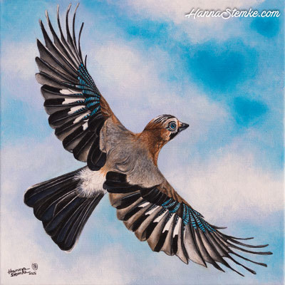 Eichelhäher Flug Acrylgemälde