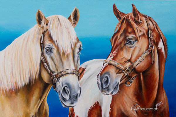 Haflinger & Paint Horse "Lucky & SR Bommers Coconut", Acryl auf Leinwand, 90x60, 2015, Pferdemalerei von Hanna Stemke, www.hufspuren.com