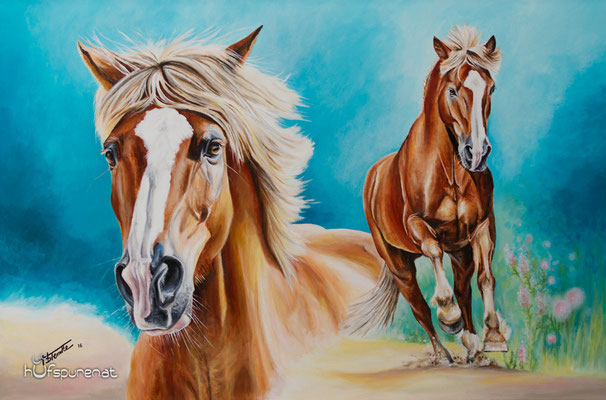 Haflinger "Nelson", Acryl auf Leinwand, 90x60, 2016, Pferdemalerei von Hanna Stemke, Hufspuren