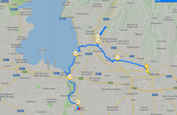 Tracciato GPS prima tappa: Verona -Canale Medio Adige -Lazise -Valeggio 