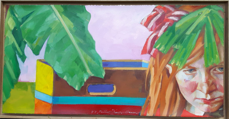 Xenia Hausner, Früher, Auflage 2_8, 2015, Pigmentdruck auf Büttenpapier mit Ölfarbe übermalt, gerahmt 50x100 cm © bei der Künstlerin und Galerie Walker