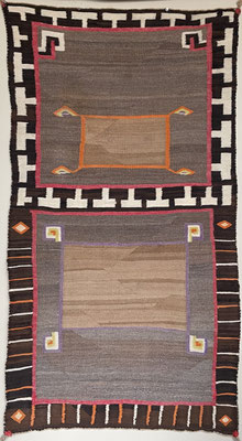 Navajo Double Saddle Blanket, Natural and Aniline Dyed Handspun and Commercially Plied Yarns c.1900, 58x30"