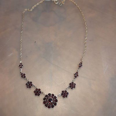 Granatcollier Nr6 Silber vergoldet floral