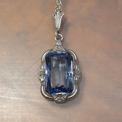 rechteckiger Blautopas Anhänger Art Deco 835er Silber Nr12