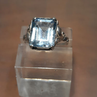 rechteckiger Blautopas Ring Art Deco 800er Silber Nr. 12